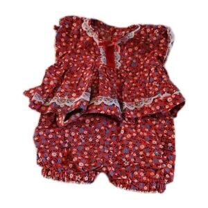 VTG CABBAGE PATCH KIDS Red Floral DRESS, BLOOMERS, Handmade , NO DOLL